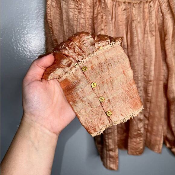 Ulla Johnson Edda Blouse Rose Gold/Peach Size 4 Mock Neck Long Sleeve Metallic - Picture 7 of 10